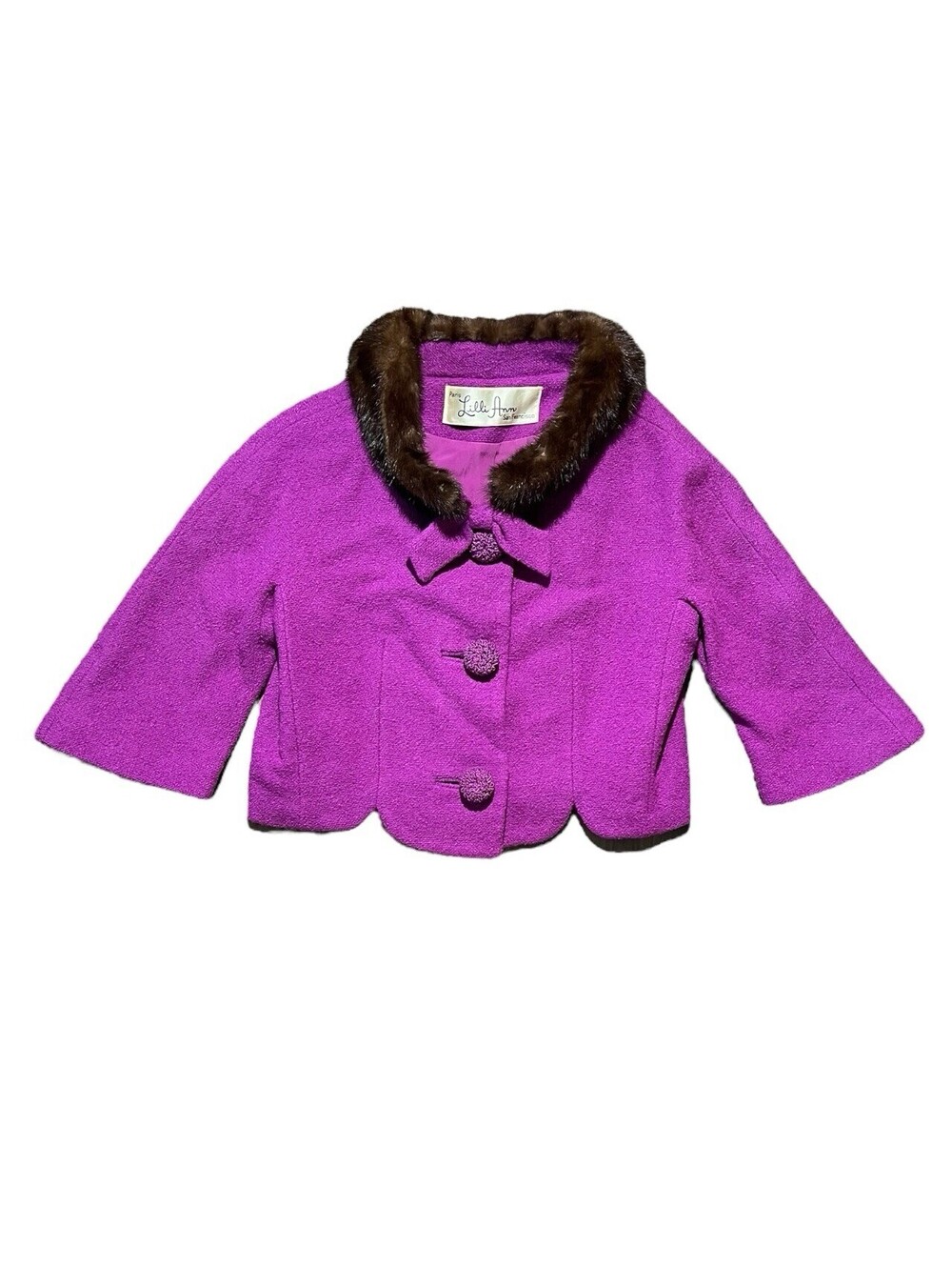 Vintage 50/60s Paris Lilli Ann Short Coat Purple w/ Fur